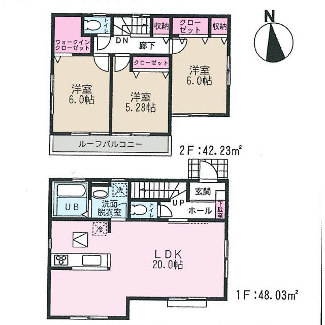 Floor plan. (3 Building), Price 31,800,000 yen, 3LDK, Land area 101.26 sq m , Building area 90.26 sq m