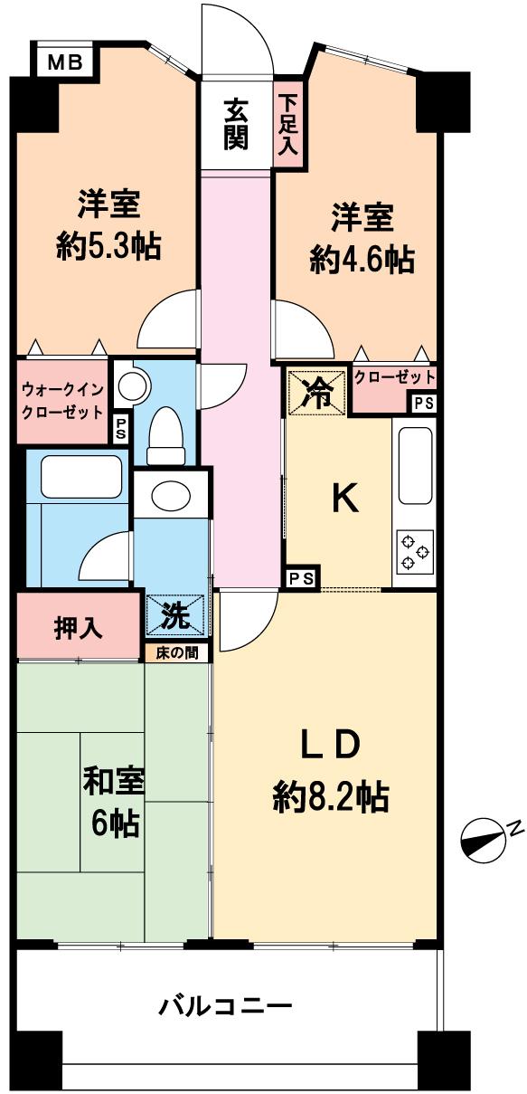 Floor plan. 3LDK, Price 15.3 million yen, Footprint 61.6 sq m , Balcony area 10.8 sq m