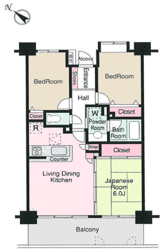 Floor plan. 3LDK, Price 26,800,000 yen, Occupied area 62.47 sq m , Balcony area 11 sq m