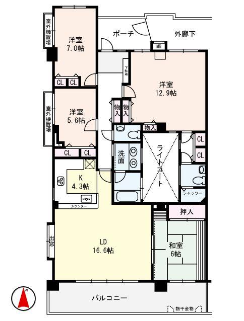 Floor plan. 4LDK, Price 46,800,000 yen, Footprint 121 sq m , Balcony area 17.55 sq m