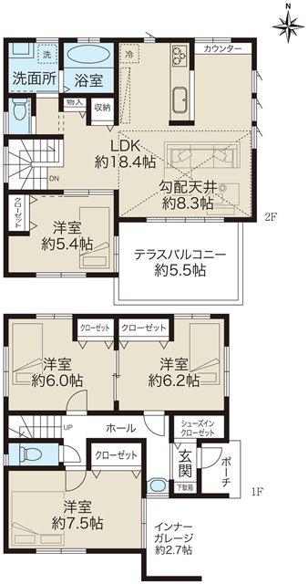 Floor plan. (5 Building), Price 47,800,000 yen, 4LDK, Land area 100 sq m , Building area 109.3 sq m