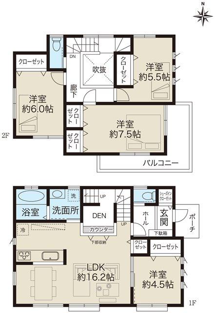 Floor plan. (6 Building), Price 47,800,000 yen, 4LDK, Land area 100.02 sq m , Building area 100.6 sq m