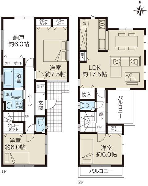 Floor plan. (7 Building), Price 44,800,000 yen, 4LDK, Land area 143.27 sq m , Building area 102.78 sq m