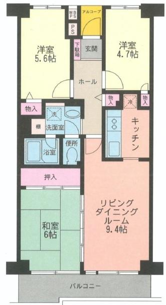 Floor plan. 3LDK, Price 8.8 million yen, Footprint 65.9 sq m , Balcony area 8.52 sq m
