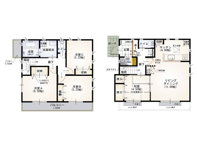 Floor plan. (No.H Building), Price 36,400,000 yen, 4LDK, Land area 120.18 sq m , Building area 93.98 sq m