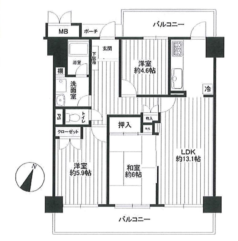 Floor plan. 3LDK, Price 12.9 million yen, Occupied area 70.12 sq m , Balcony area 18.8 sq m