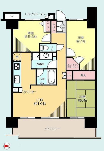 Floor plan. 3LDK, Price 27,800,000 yen, Occupied area 70.34 sq m , Balcony area 14.53 sq m