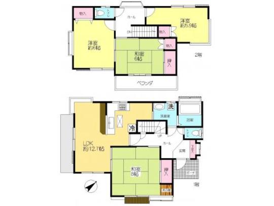 Floor plan. 1st floor: LDK about 12.7 Pledge ・ Japanese-style room 8 quires Second floor: Western-style about 6 Pledge ・ Japanese-style room 6 quires ・ Western-style about 5.9 Pledge
