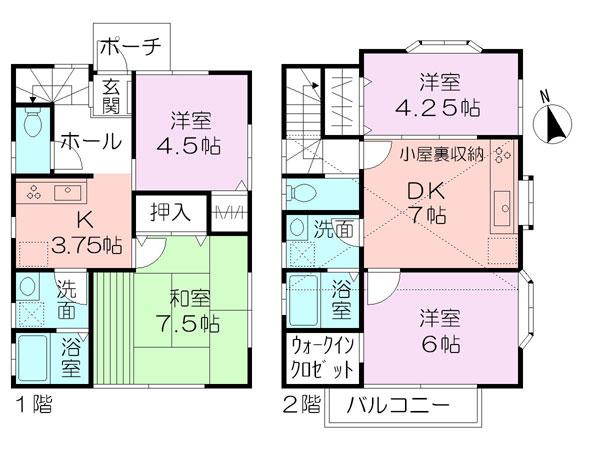 Floor plan. 22.5 million yen, 4DKK, Land area 103.09 sq m , Building area 82.39 sq m