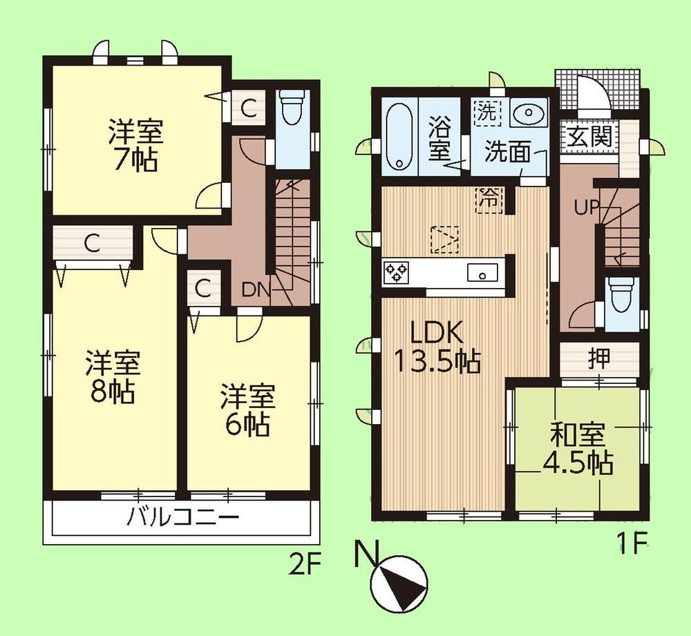 Floor plan. (Building 2), Price 35,800,000 yen, 4LDK, Land area 120.12 sq m , Building area 92.74 sq m