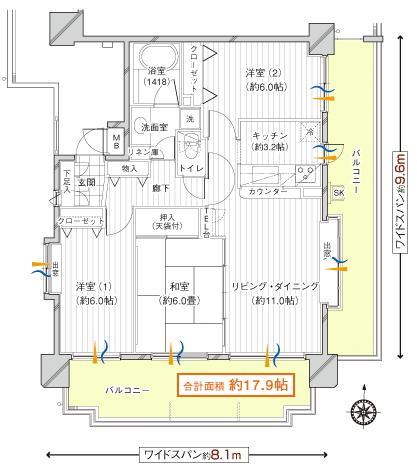 Floor plan. 3LDK, Price 31.5 million yen, Footprint 70.2 sq m , Balcony area 29.13 sq m 401, Room, Southeast angle dwelling unit, 3LDK