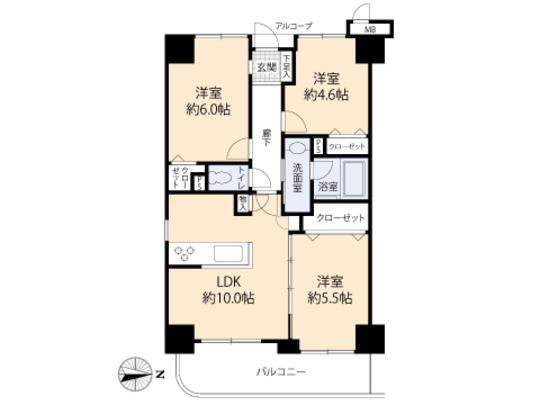 Floor plan. 3LDK, Price 29,900,000 yen, Occupied area 57.32 sq m , Balcony area 7.12 sq m floor plan