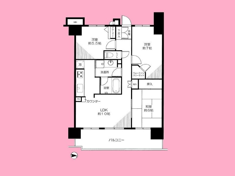 Floor plan. 3LDK, Price 27,800,000 yen, Occupied area 70.34 sq m , Balcony area 14.53 sq m