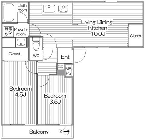 Floor plan. 2LDK, Price 13,900,000 yen, Occupied area 45.45 sq m , Balcony area 4.27 sq m