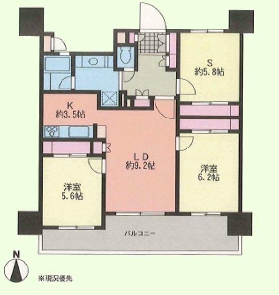 Floor plan. 2LDK + S (storeroom), Price 29,800,000 yen, Occupied area 70.92 sq m , Balcony area 13.8 sq m