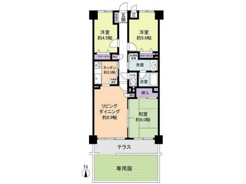 Floor plan. 3LDK, Price 18.3 million yen, Footprint 64.4 sq m , Balcony area 8.05 sq m