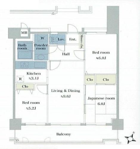 Floor plan. 3LDK, Price 21,800,000 yen, Occupied area 65.24 sq m , Balcony area 12.68 sq m