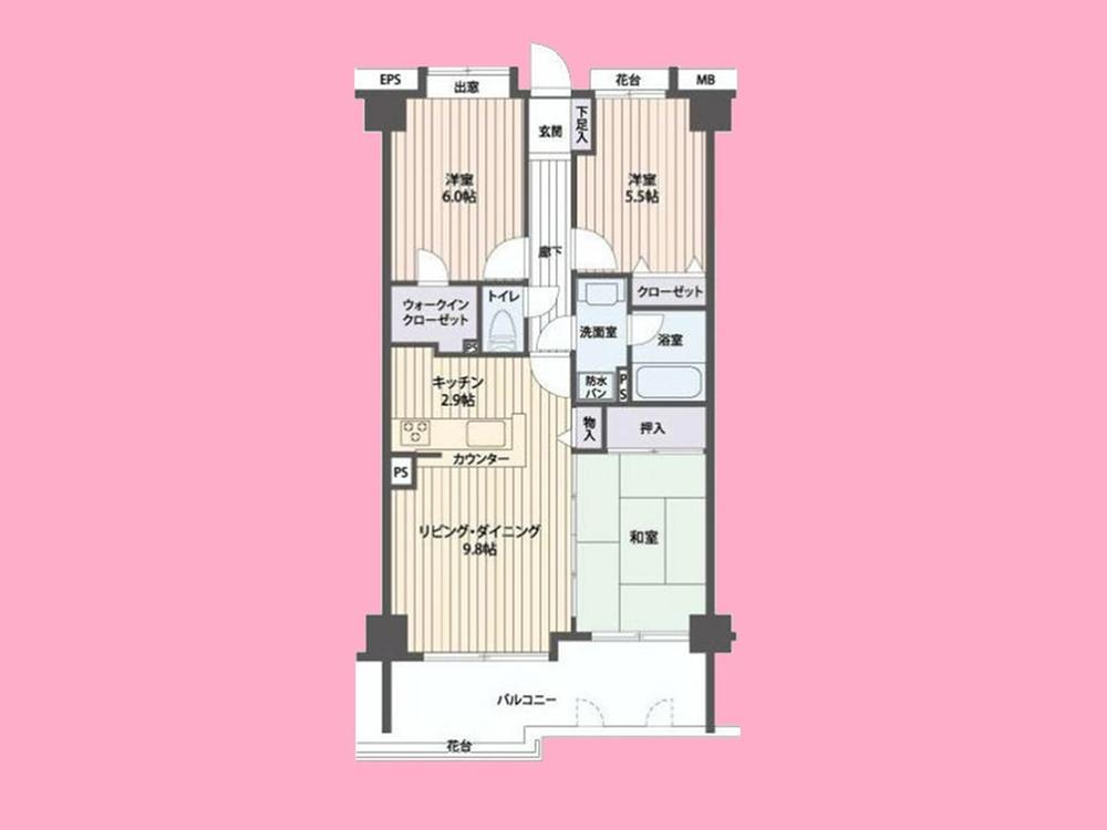 Floor plan. 3LDK, Price 16,980,000 yen, Footprint 66.9 sq m , Balcony area 10.77 sq m