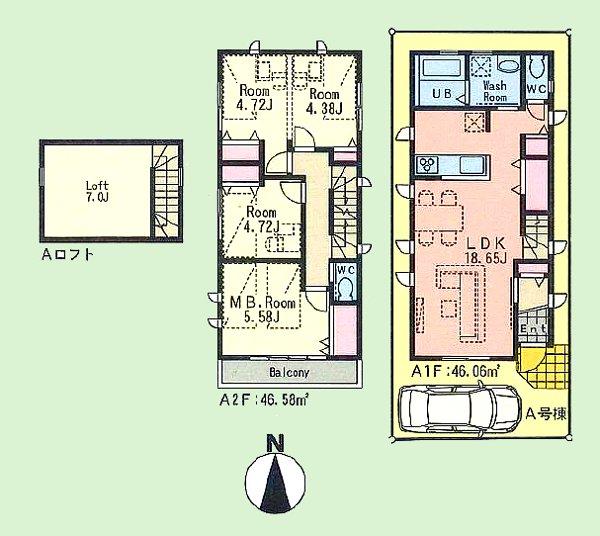 Floor plan. (A Building), Price 35,800,000 yen, 3LDK, Land area 78.5 sq m , Building area 92.64 sq m