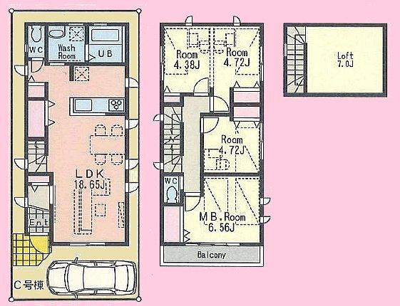 Floor plan. (C Building), Price 35,800,000 yen, 3LDK, Land area 78.13 sq m , Building area 92.64 sq m