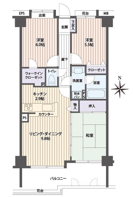 Floor plan. 3LDK, Price 16,980,000 yen, Footprint 66.9 sq m , Balcony area 10.77 sq m