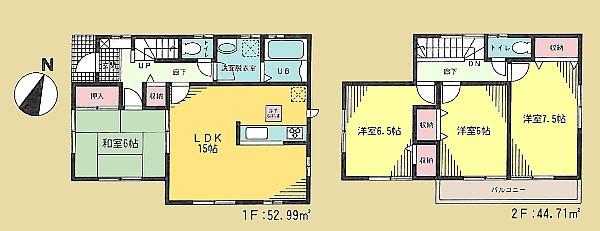 Floor plan. (1 Building), Price 28.8 million yen, 4LDK, Land area 107.73 sq m , Building area 97.7 sq m