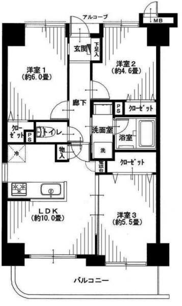 Floor plan. 3LDK, Price 29,900,000 yen, Occupied area 57.32 sq m , Balcony area 7.12 sq m