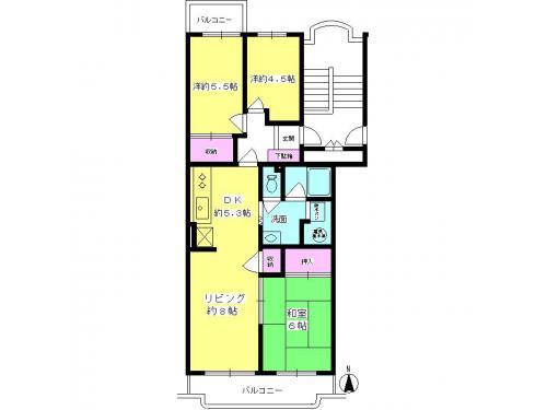 Floor plan. 3LDK, Price 8.3 million yen, Occupied area 63.75 sq m , Balcony area 9.17 sq m