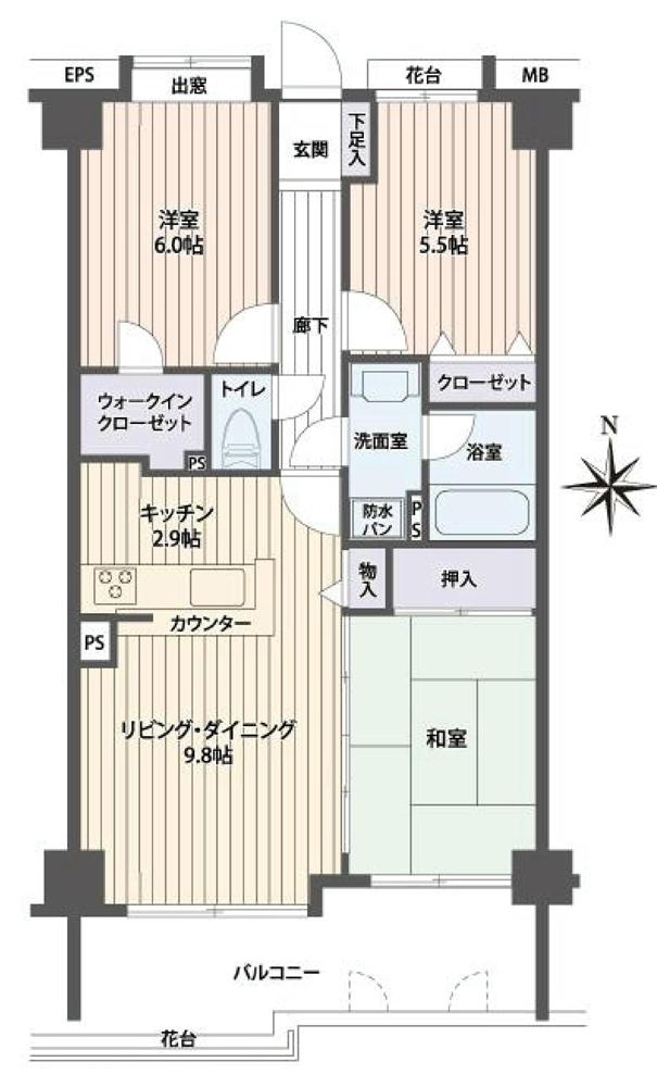 Floor plan. 3LDK, Price 16,980,000 yen, Footprint 66.9 sq m , Balcony area 10.77 sq m