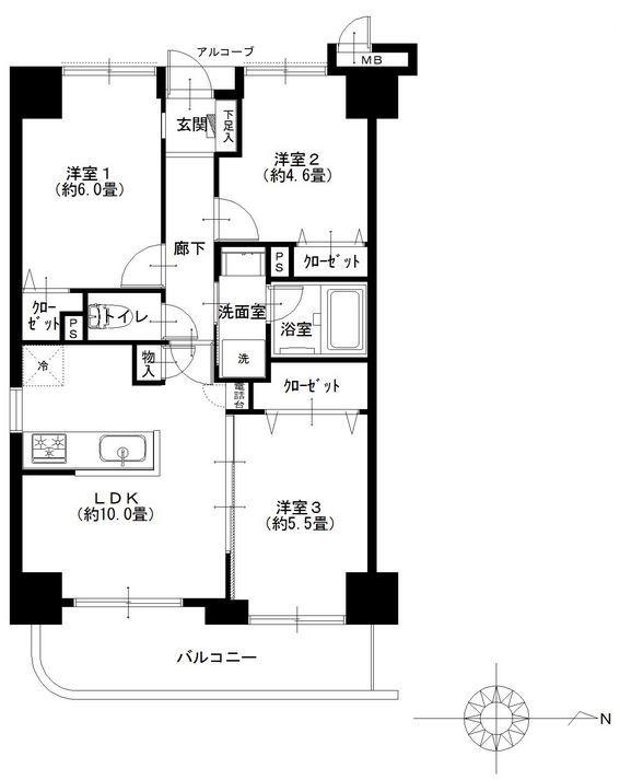 Floor plan. 3LDK, Price 29,900,000 yen, Occupied area 57.32 sq m , Balcony area 7.12 sq m floor plan