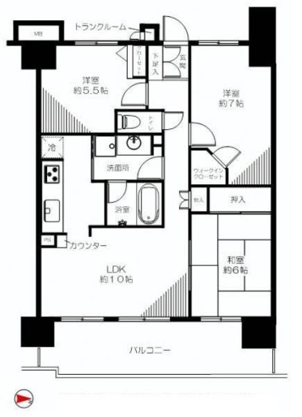 Floor plan. 3LDK, Price 27,800,000 yen, Occupied area 70.34 sq m , Balcony area 14.53 sq m