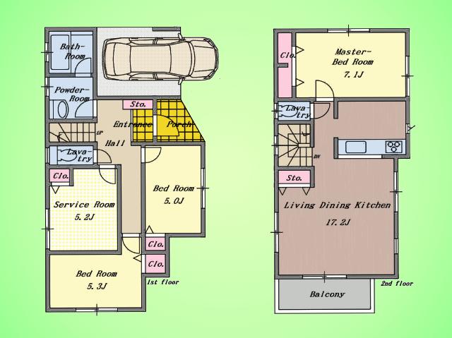 Floor plan. (Building 2), Price 29,800,000 yen, 3LDK+S, Land area 98.06 sq m , Building area 101.64 sq m