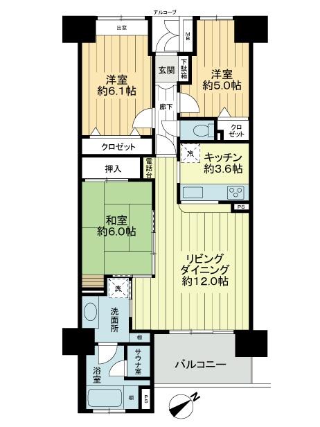 Floor plan. 3LDK, Price 22.5 million yen, Occupied area 74.07 sq m , Balcony area 7.06 sq m