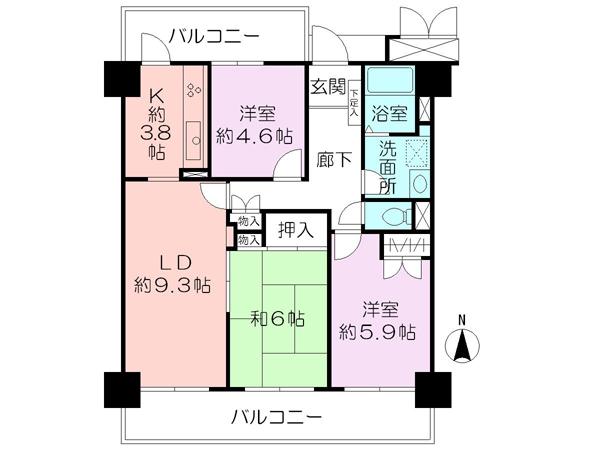 Floor plan. 3LDK, Price 9.3 million yen, Occupied area 70.12 sq m , Balcony area 18.8 sq m