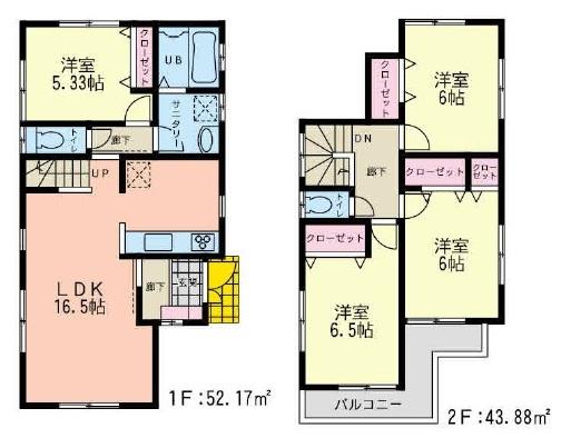 Floor plan. (Ebina Shake No1), Price 31,800,000 yen, 4LDK, Land area 100.22 sq m , Building area 96.05 sq m