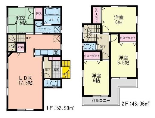Floor plan. (Ebina Shake No2), Price 31,800,000 yen, 4LDK, Land area 100.22 sq m , Building area 96.05 sq m