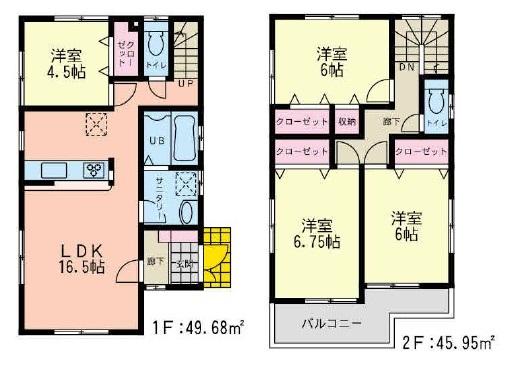 Floor plan. (Ebina Shake No3), Price 31,800,000 yen, 4LDK, Land area 100.23 sq m , Building area 95.63 sq m