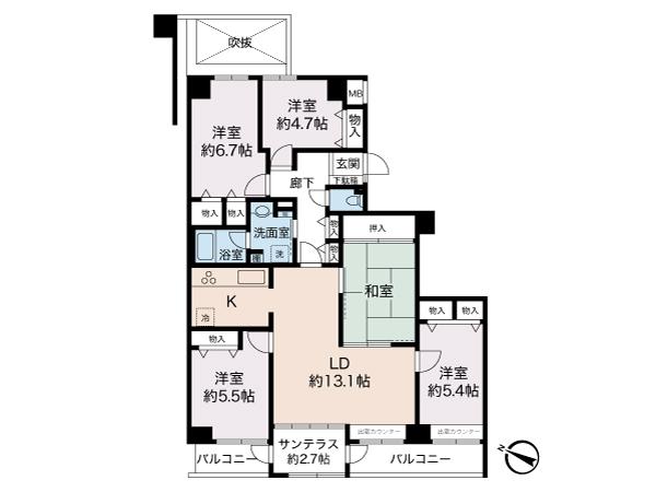 Floor plan. 5LDK + S (storeroom), Price 17.8 million yen, Footprint 104.28 sq m , Balcony area 12.33 sq m