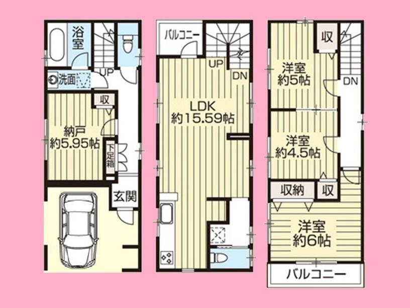 Floor plan. 24,800,000 yen, 3LDK + S (storeroom), Land area 59.24 sq m , Building area 102.35 sq m