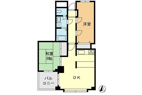 Floor plan. 2LDK, Price 16 million yen, Footprint 61.5 sq m , Balcony area between 6 sq m floor plan