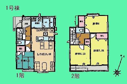 Floor plan. (1 Building), Price 34,800,000 yen, 4LDK, Land area 110.52 sq m , Building area 91.49 sq m