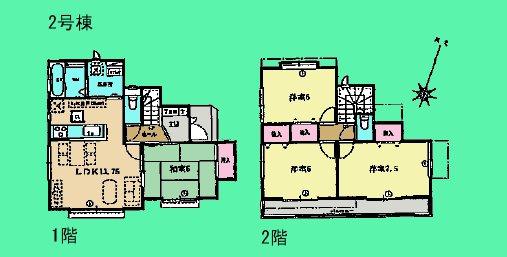 Floor plan. (Building 2), Price 31,800,000 yen, 4LDK, Land area 120.99 sq m , Building area 90.25 sq m