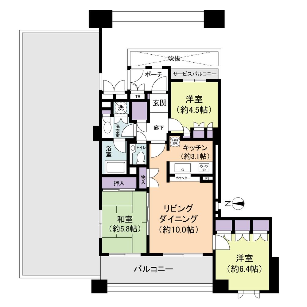 Floor plan. 3LDK, Price 32,500,000 yen, Occupied area 69.05 sq m , Balcony area 12.4 sq m