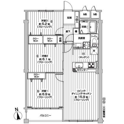 Floor plan. 3LDK, Price 14.3 million yen, Occupied area 76.32 sq m , Balcony area 4.31 sq m