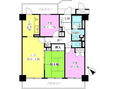 Floor plan. 3LDK, Price 12.8 million yen, Occupied area 70.12 sq m , Balcony area 18.43 sq m