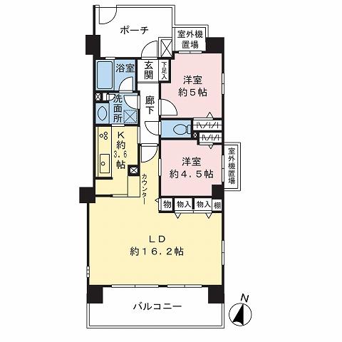 Floor plan. 2LDK, Price 23.8 million yen, Occupied area 63.26 sq m , Balcony area 11.1 sq m floor plan