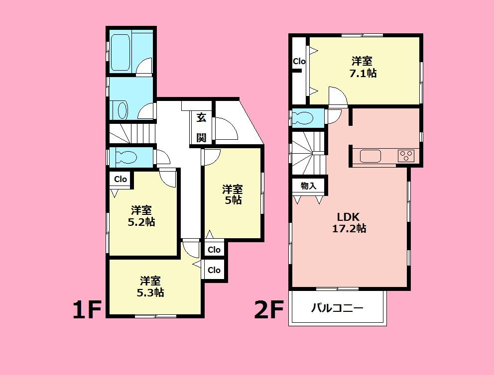 Floor plan. (Building 2), Price 29,800,000 yen, 4LDK, Land area 98.06 sq m , Building area 101.64 sq m