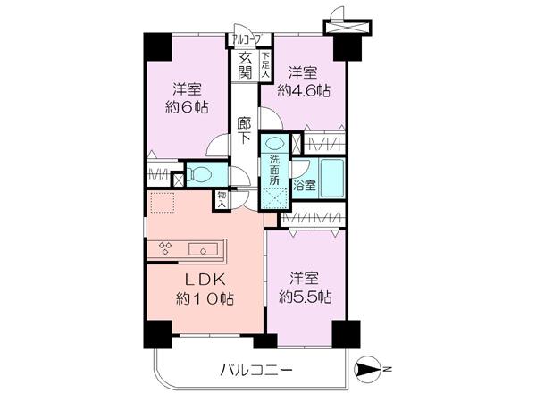 Floor plan. 3LDK, Price 29,900,000 yen, Occupied area 57.32 sq m , Balcony area 7.12 sq m