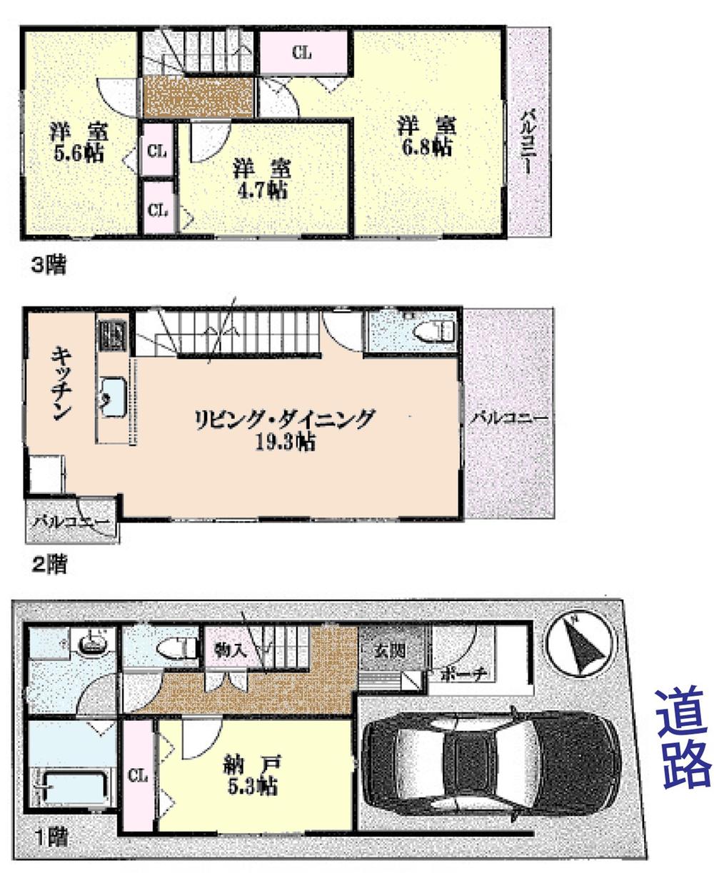 Floor plan. 37,800,000 yen, 3LDK + S (storeroom), Land area 65.44 sq m , Building area 108.27 sq m