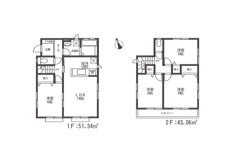 Floor plan. (2 compartment), Price 29,800,000 yen, 4LDK, Land area 143.04 sq m , Building area 94.4 sq m